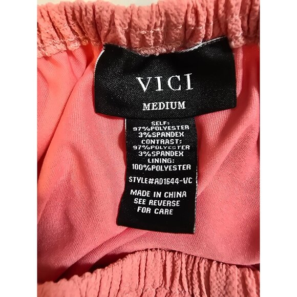 Vici Tiered Off-Shoulder Colorblock Dress Size M Pink Orange Red Polyester Spand - Picture 5 of 12